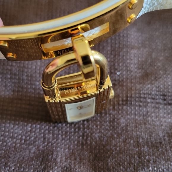 Hermes Gold and White Women's Kelly Lock Watch - Picture 8 of 10